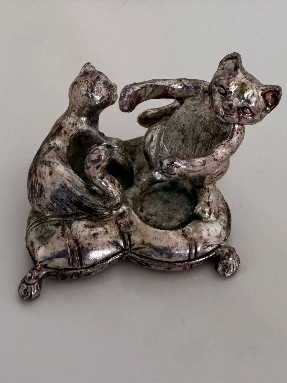 Vintage Silverplate Adorable Kitten Cat Salt Pepper Shaker Candle Holder Heavy